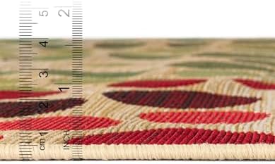 Unique Loom Outdoor Modern Collection Area Rug - Spark (5' 1" Round, Beige/ Burgundy) - Image 5