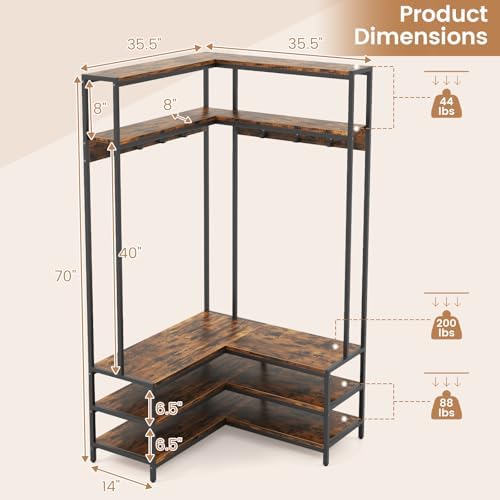 GIANTEX Corner Coat Rack, L-Shaped Hall Tree with Bench and Shoe Storage - Image 6