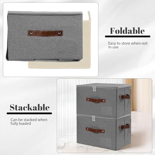 ANMINY Storage Box Fabric Bins with Zipper Lid, 17.7"x13.8"x10" Gray, 3PCS - Image 5
