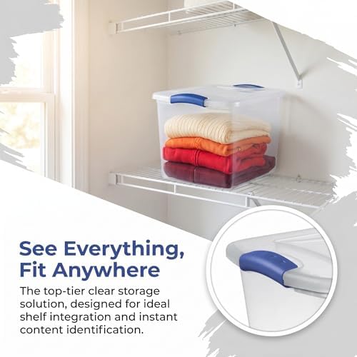 (4 pack) 27 Quart Clear Latching Storage Bin with Lid, Stackable Plastic Container for Shelves, Closet & Craft Storage - Image 3