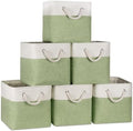 Temary 11 Inch Cube Storage Bins - 6 Pack Foldable Fabric Storage Baskets with Soft Rope Handles, Sturdy Organizer Cubes with Metal Frame for Shelves, Closet, Office & Home Organization (White&Green) by TEMARY