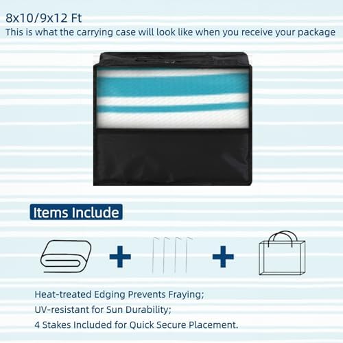 GAOMON 8x10 Modern Lines Reversible Outdoor Rug Waterproof Geometric Striped Plastic Straw Outdoor Rug UV-Resistant Portable Outdoor Large Carpet Mat for Camping Patio Balcony Picnic Teal White - Image 7