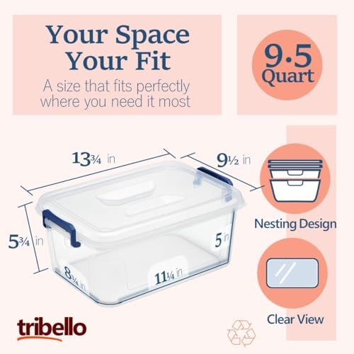 Tribello Clear Storage Bins with Lids, 6-Pack Stackable Plastic Storage Containers for Home Organization – Clear Totes for Closet and Underbed Storage, 9.5 - Image 3