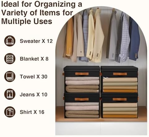 Homsorout Large Storage Bins with Lids - 6 Pack Foldable Decorative Organizers with Clear Windows & Handles, Cube Storage Organizers for Clothes, Blankets, Sweaters, Sheets, Black - Image 6