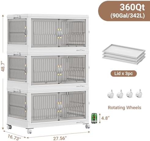 BROVIEW 90Gal Stackable Storage Bins with Lids Foldable Boxes,White,3Pack - Image 2