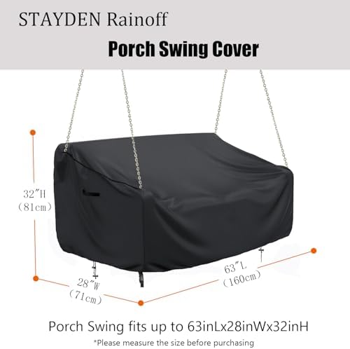 Porch Swing Cover Waterproof Outdoor Hanging Swing Cover Tear resistant All WeatherProof Patio Furniture Covers (Black, 85x45x(32-24)inch) (63x28x(32-24)Inch) - Image 2