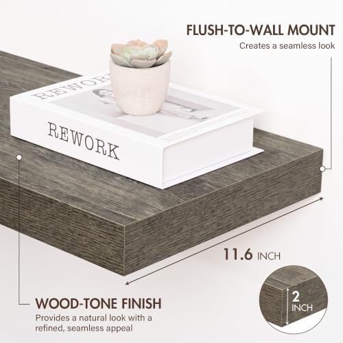 Acovy 48 Inch Floating Shelves, 12" Deep Floating Shelf Wall Mounted, 48" Wall Shelves, Rustic Deep Bookshelf, Extra Deeper & Thicker Display Shelves for Bedroom, Living Room, Set of 1 - Image 4