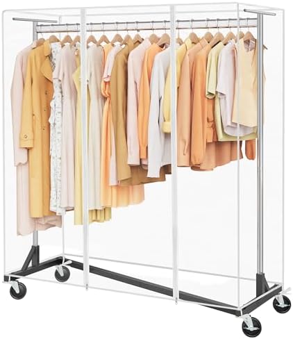 Hoctieon Z Clothes Rack with Cover, Metal Heavy Duty Clothing Rack, Rolling Garment Rack with Wheels, with Dustproof Cover Waterproof Protector, with 2 Durable Zippers, for Hanging Clothes, Chrome by Hoctieon