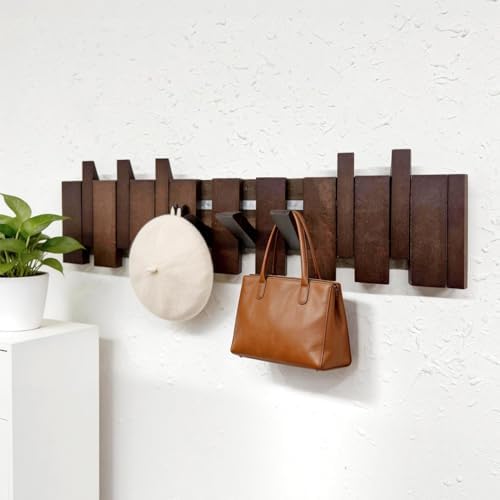 ArtBeek Walnut Wall Mounted Piano Key Coat Rack with 8 Hooks - Image 5
