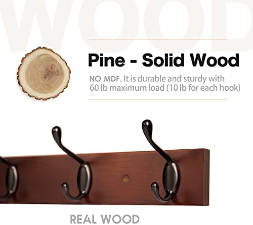 Coat Rack Wall Mount - 24 Inch with 6 Coat Hooks, Wall hat Hanger, Coat Racks, Walnut, Pack of 2 - Image 2