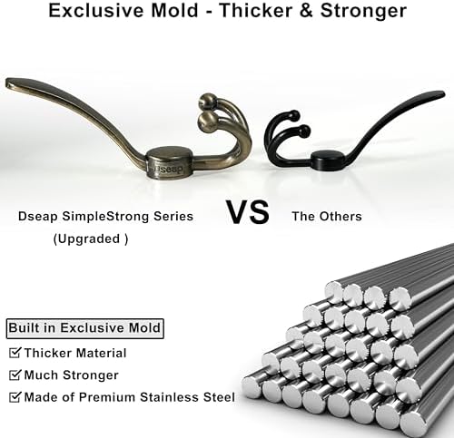 Dseap Over Door Hook 2.0 - Upgraded Version - Simple-Assembly, Strong, Heavy-Duty Stainless Steel 5-Tri-Hook Over The Door Hanger Rack, SimpleStrong Series, Bronze, Pack of 2 - Image 3