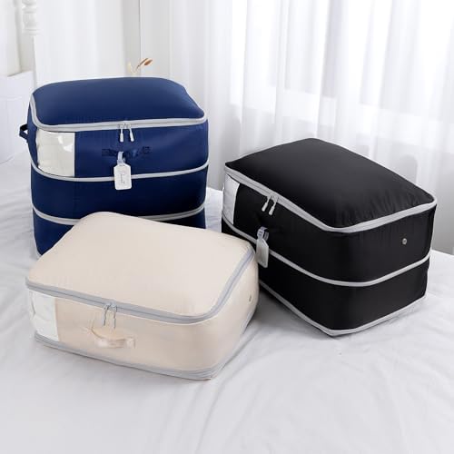 Comforter Storage Bag - Large Capacity Blanket Storage Bags 3-Layer Ultra Space Saving Self Compression Organizer, Washable Compression Bags for Storage Comforter Blanket, 6-Pack, Navy Blue - Image 6