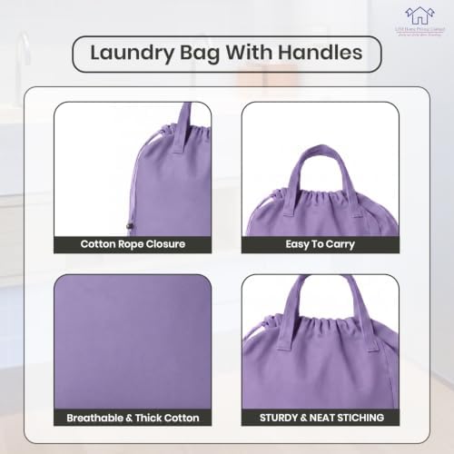 LFH Home Cotton Rich Large Premium Canvas Laundry Bag, Heavy Duty Washable Laundry Hamper with Drawstring & Handles, Multi-Use Clothes Storage for Home, Travel & College 24"x36" (Pack of 4) - Lavender - Image 3