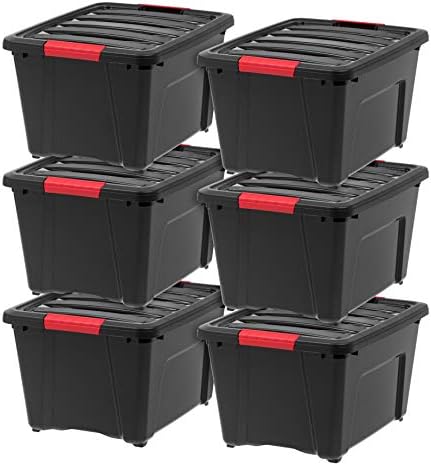 IRIS USA 6-Pack 32 Quart Storage Bins with Lids, Black by IRISUSA
