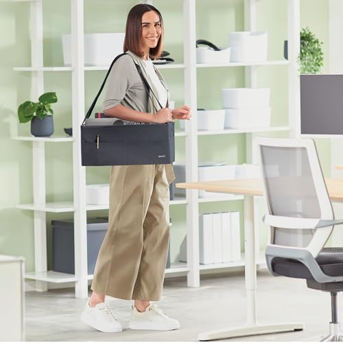 Leitz Fabric Hot Desking Work Bag & Storage Bag, Laptop Bag & Desk Tidy Organiser for Stationery & Laptop Accessories, w. Carry Handles, Foldable & Eco Conscious, Recycle Range, Velvet Grey, 64440089 - Image 3