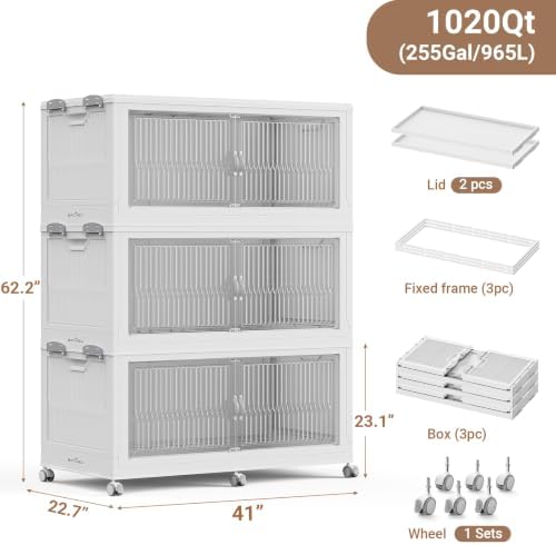 BROVIEW 1020Qt Stackable Storage Bins with Lid for Home Dorm, 3Pack White - Image 2