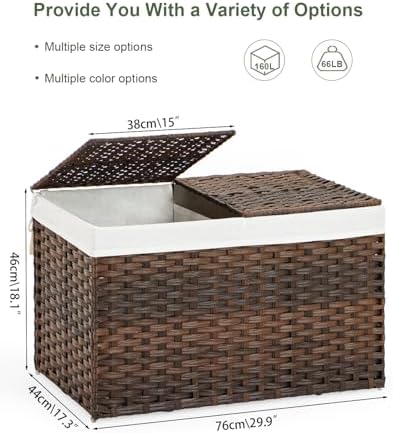 SETVSON Storage Basket with Lid Wicker Baskets for Storage, 160L Brown - Image 4