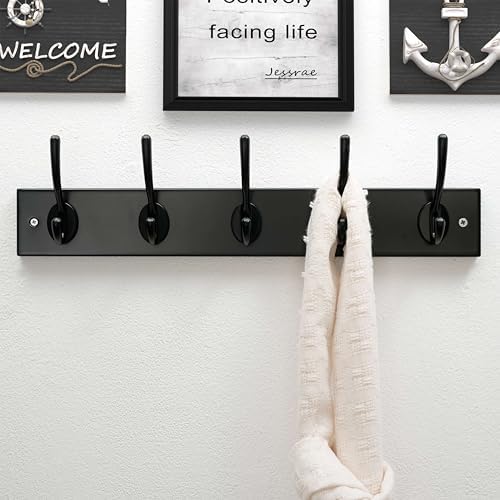 Dseap Wall Mounted Coat Rack: 16" Hole to Hole, Coat Hook Hanger with 5 Metal Hooks for Hanging Coats Towels Hats Clothes, Black, 2 Packs - Image 7