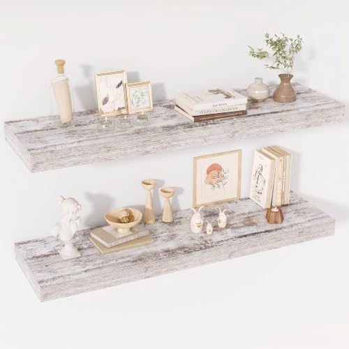 Acovy 40 Inch Floating Shelves, 12" Deep Floating Shelf Wall Mounted, 40" Wall Shelves, Rustic Deep Bookshelf, Extra Deeper & Thicker Display Shelves for Bedroom, Living Room, Set of 2 by Acovy