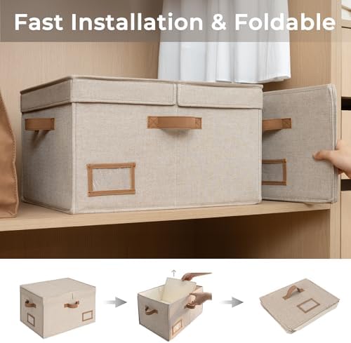 StorageWorks Large Decorative Storage Boxes with Lids, Light Brown - Image 4