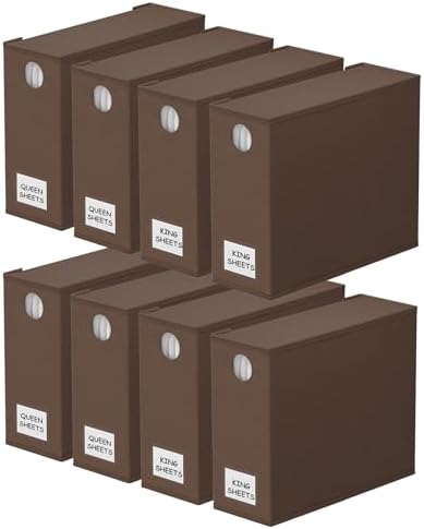 SpaceAid 8 Pack Bed Sheet Organizers and Storage, Foldable Linen Closet Organizer, Set Folder Keeper With Window XL (Queen & King Size) Bedding Container (Brown) by SpaceAid