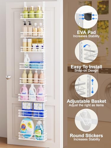 Delamu 9-Tier Over the Door Pantry Organizer, Adjustable Pantry Door Organizers and Storage, Metal Hanging Basket Wall Spice Rack Seasoning Organizer, Door Organizer Kitchen Bedroom Bathroom,12"White - Image 4