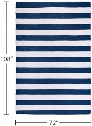 FH Home Outdoor Rug - Waterproof, Fade Resistant, Reversible - Premium Recycled Plastic - Striped - Large Patio, Deck, Sunroom, Camping, RV - Brittany Stripe - Blue & White Crease Free - 6 x 9 ft - Image 2