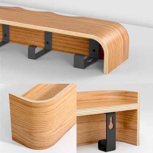 Wooden Wall Mounted Coat Rack with Shelf and Hidden Metal Hooks - Image 3