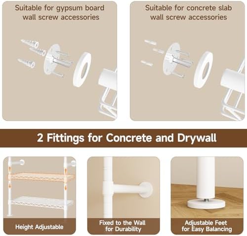 ONBRILL L2 Wall Mounted Closet System, Industrial Pipe Clothing Rack, White - Image 6