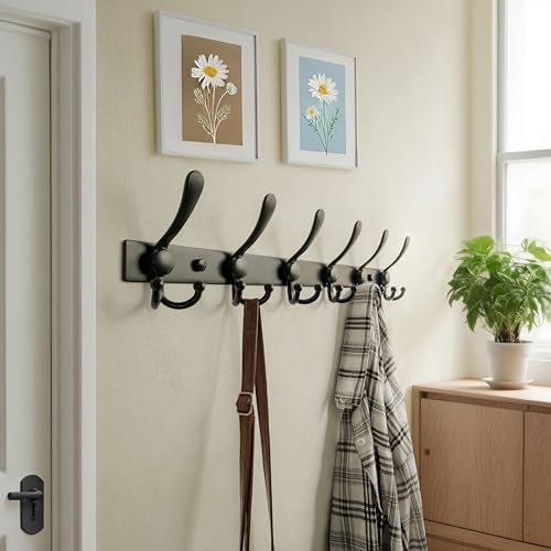 Dseap Coat Rack Wall Mount 24 Inch, Heavy Duty 12-Gauge Base vs Flimsy 1mm, Double-Thick Solid Anti-Snap Hooks, Stainless Steel 6-Hook Hanger for Clothes Hat Closet Entryway, Black, Pack of 2 - Image 4