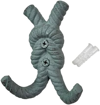 Zeckos Set of 3 Rope Knot Wall Hooks, 4 Inch Green Blue White Cast Iron - Image 3