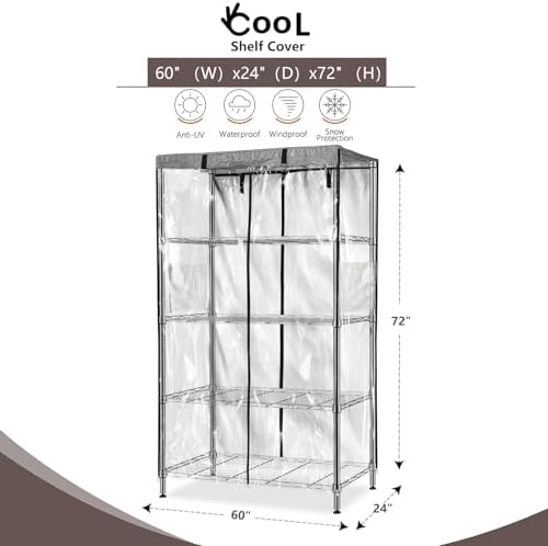 okcool Waterproof Shelf Cover,600D Heavy Duty Wire Shelving Unit Cover,Three Side See Through Panel Clearly Visible (Fits 60" Wx24 Dx72 H Shelves) - Image 3