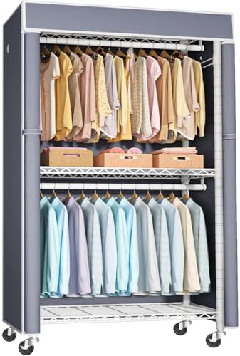 FUTASSI White Clothing Rack with Grey Cover, P1C Rolling Closets by FUTASSI