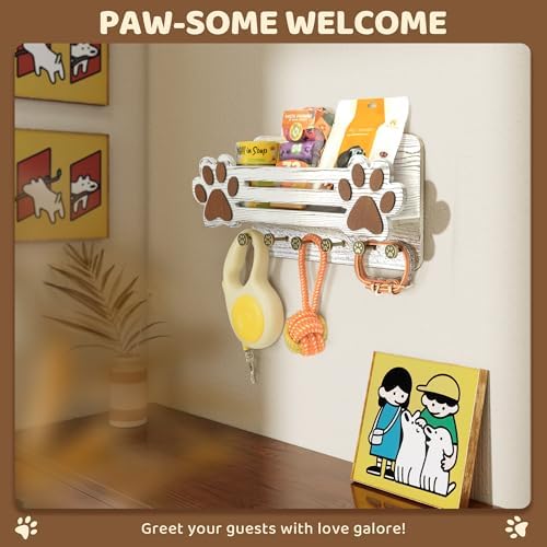MTERSN Dog Leash Holder for Wall with Wall Shelf for Dog Lover, White - Image 4