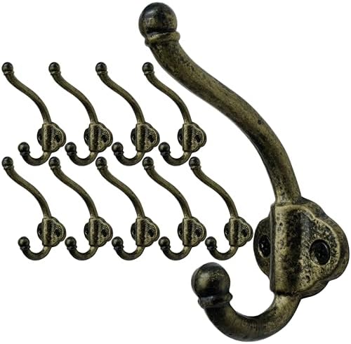 WEBI Rustic Coat Hooks Wall Mount,10 Cast Iron Wall Hooks for Hanging Heavy Duty Antique Backpack Hooks Vintage Decorative Wall Hooks for Farmhouse,Closet,Mudroom,Robe,Coats,Clothes,Gold/Black by WEBI