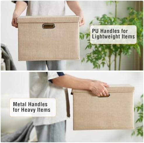 15" Fabric Storage Box with Lids, 3-Pack, Khaki - Image 4