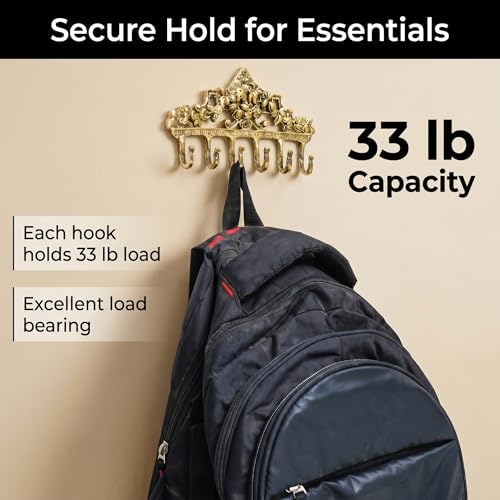 Indian Shelf Vintage Brass Floral Wall Hook Rack for Keys, Coats and Bags - Image 3