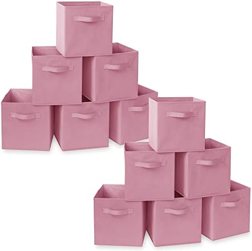 Casafield Set of 12 Collapsible Fabric Cube Storage Bins, Light Pink - 11" Foldable Cloth Baskets for Shelves, Cubby Organizers & More by Casafield