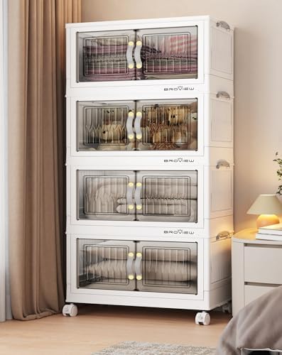 BROVIEW 180Qt Stackable Storage Bins with Lid for Home Dorm, 4Pack White by BROVIEW-EnjoytheArtofLife