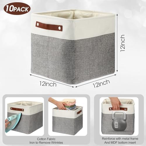 Uiifan 10 Pcs Collapsible Fabric Storage Baskets, 12 x 12 x 12 Inch, Gray - Image 3