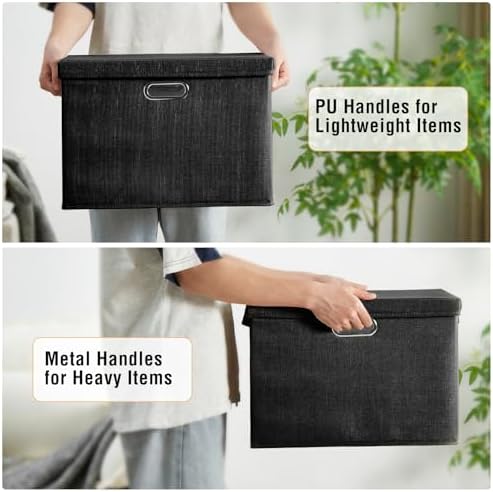 15" Fabric Storage Box with Lids, 3-Pack, Black - Image 4