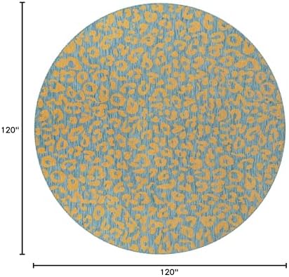 Unique Loom Outdoor Safari Collection Area Rug - Leopard (10' Round, Blue Yellow/ Blue) - Image 2