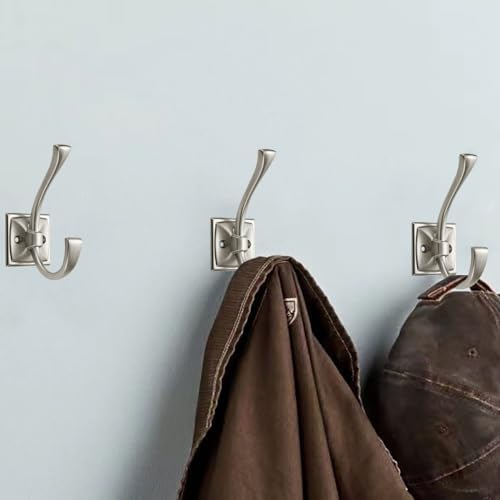 10 Pack Decorative Heavy Duty Towel Hooks for Hanging Robe Double Satin Nickel Coat Hooks Wall Mounted with Screws for Key, Towel, Bags, Cup, Hat - Image 4