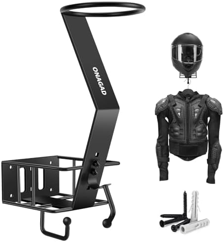 Wall Mount Motorcycle Helmet Rack with Gloves Tray, Chin Strap Fixing Hook by ONAGAD