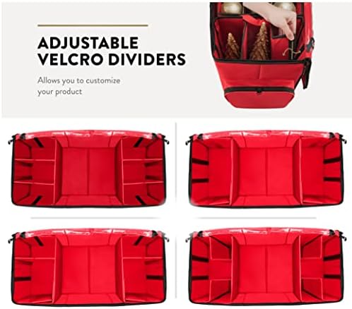 ZOBER All in One Christmas Ornament Storage Box & Decoration Container - Easy Access Removable Trays, Keeps 73 Ornaments - Adjustable Extent Area for Figurines and Pockets for Decoration - Red - Image 5
