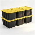 Plastic Storage Tote, Large 27 Gallon, Black and Yellow, 6 Pack by Unknown