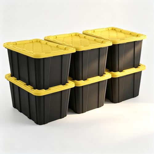 Plastic Storage Tote, Large 27 Gallon, Black and Yellow, 6 Pack by Unknown