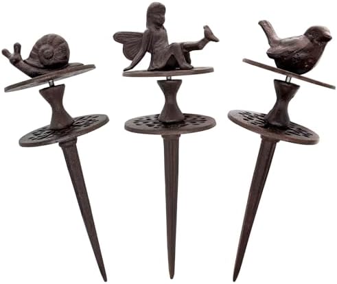 3 Pack Garden Hose Guide Spike, Decorative Hose Guide Support Stakes Antique Heavy Cast Iron Plant Saver Tools for Farm Garden Lawn Yard(Bird Angel Snail) by BOXTAND