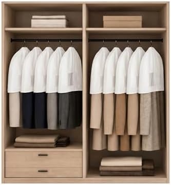 Cotton Shoulder Garment Bags with 2" Gusset, Breathable Clothes Dust Covers with Clear PVC Pocket, Reusable Washable Protectors for Suit, Coat, Dress, Closet Storage & Travel (8 Pake) - Image 5