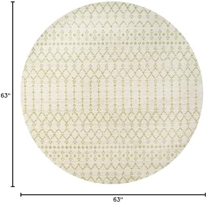 Eyely Moroccan Woven Round Rug 5 Ft Cream/Green, Indoor Outdoor Rug - Image 2